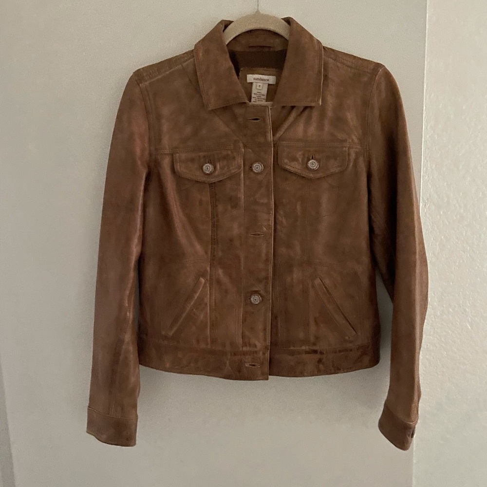 Sundance Leather Jacket, rich cognac color.